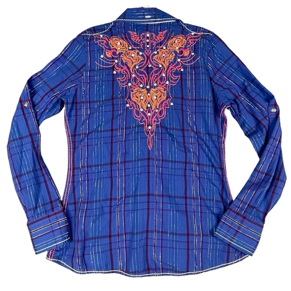 Roar Snap Up Embroidered Rhinestone Metallic Cowgirl Western Shirt -  Juniors L - Picture 2 of 16